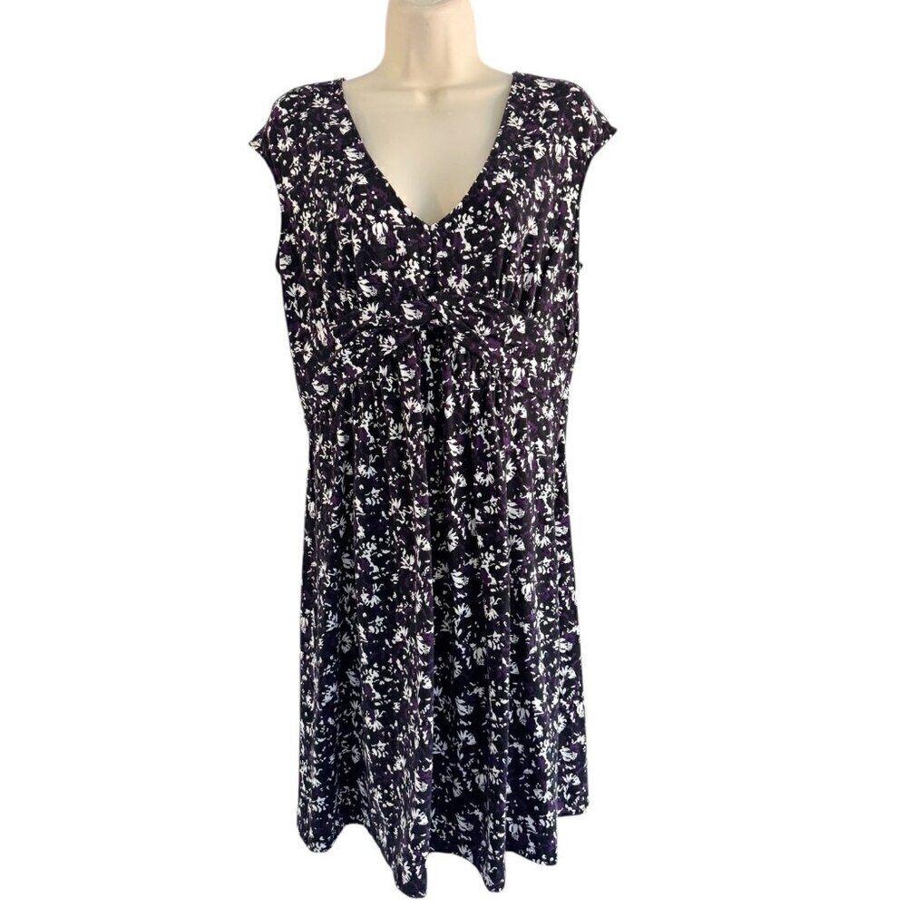 Ann Taylor LOFT Women's Sz M Purple Black Floral Sleeveless Knot Front Dress
